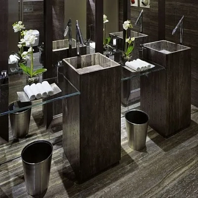 Напольная щелевая раковина из кварца под серый мрамор