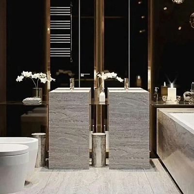 Напольная щелевая раковина из агломерата под травертин