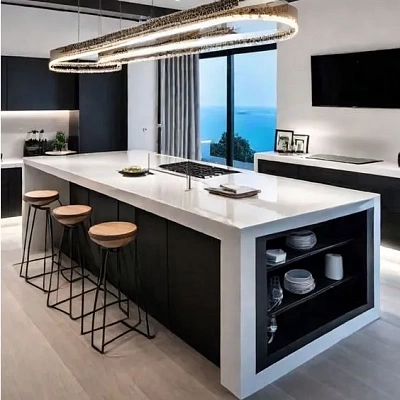 Кухонный остров из акрилового камня белого цвета