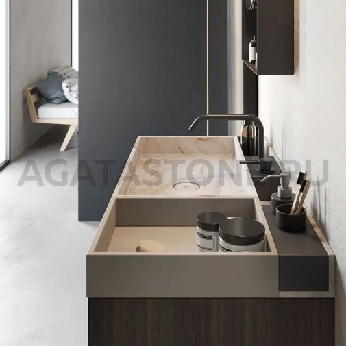 Раковина накладная, щелевая из керамогранита под мрамор на заказ