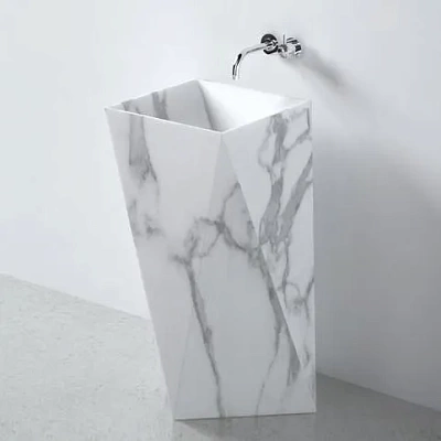 Полигональная напольная раковина из керамогранита под мрамор