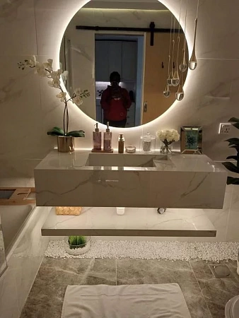 Раковины с щелевым сливом из искусственного камня - пример выполнения