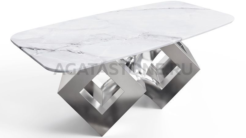 Стол из керамогранита под мрамор "Гиперкуб" на заказ