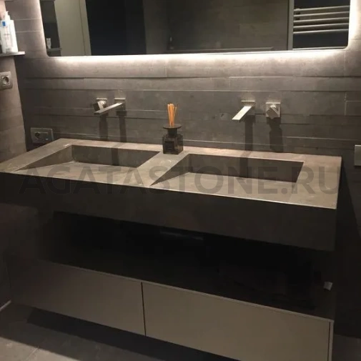 Консольная двойная раковина из керамогранита под бетон на заказ