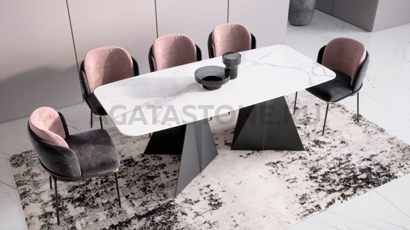 Стол из керамогранита под мрамор "Лямбда" на заказ