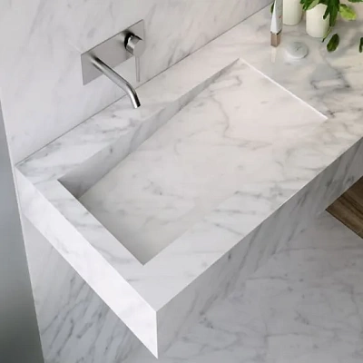 Раковина щелевая из керамогранита под белый мрамор