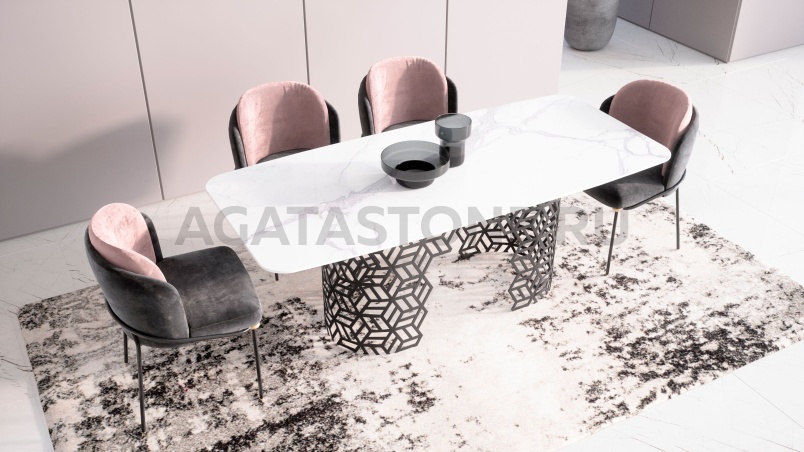 Стол из керамогранита под мрамор "Manfred Cube long" на заказ