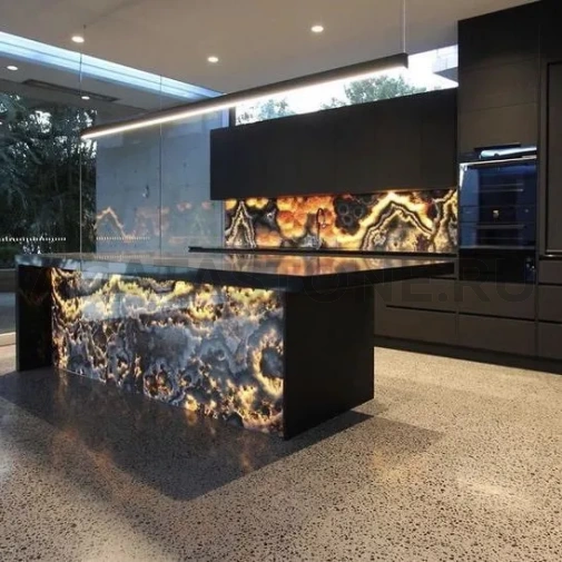 Кухонный остров из акрила черного цвета на заказ