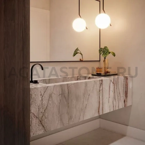 Консольная щелевая раковина из керамогранита высокая на заказ