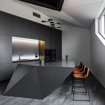 Кухонный остров полигональной формы из акрила