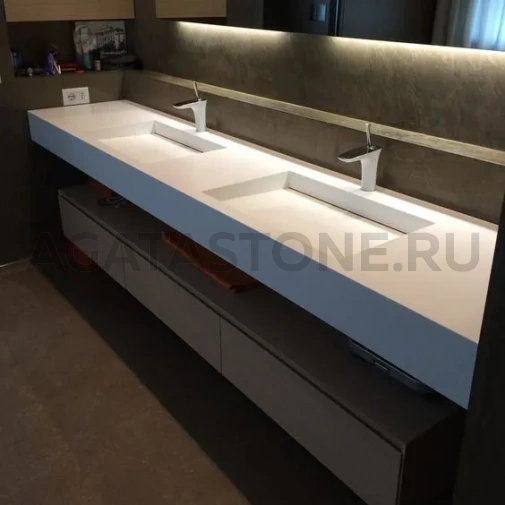 Щелевая двойная раковина из кварца белого цвета на заказ