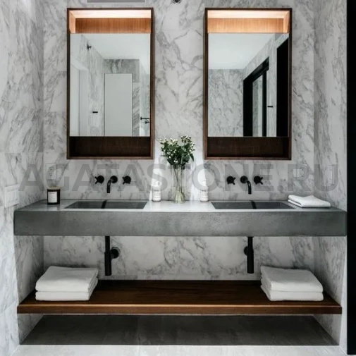 Щелевая двойная раковина из акрила под бетон на заказ