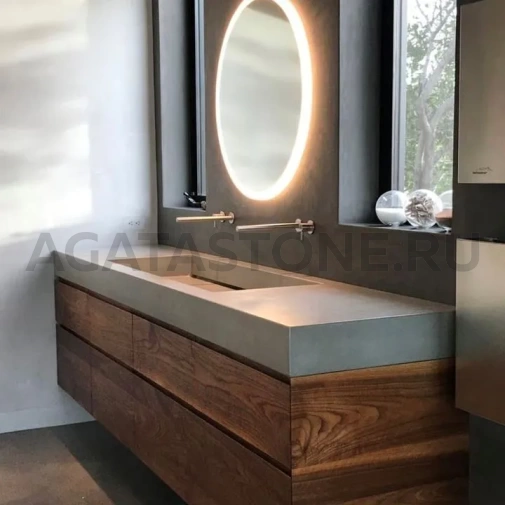 Накладная раковина с щелевым сливом из керамогранита под бетон на заказ